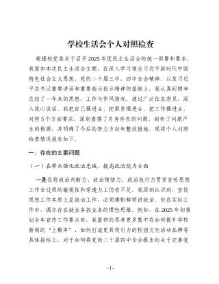 学校2025年度民主生活会个人对照检查6100字(结合宣传工作)