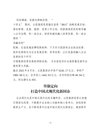 党旗领航风帆劲 红色动能谱新篇——云投集团党委坚持党建引领推动企业改革发展
