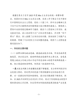 区政府办主任生活会个人对照检查材料