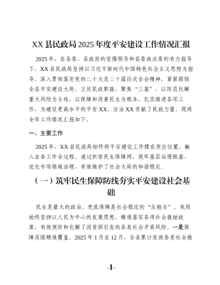 XX县民政局2025年度平安建设工作情况汇报