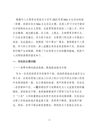 市人大副主任2025年度民主生活会个人对照检查