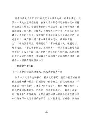 市委机关2025年度民主生活会个人对照检查材料（五个带头）