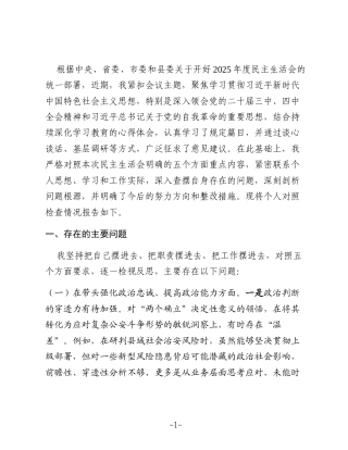 书记2025年度民主生活会个人对照检查材料(五个带头)