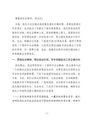 在全市政法系统2026年工作谋划会上的汇报发言