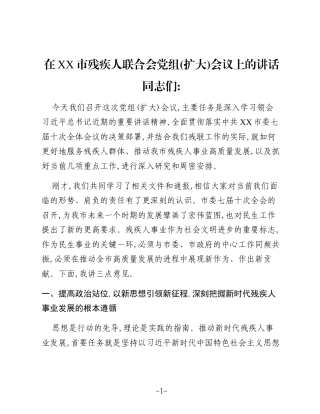 在XX市残疾人联合会党组(扩大)会议上的讲话
