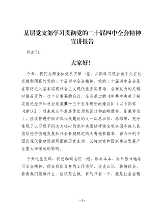 基层党支部学习贯彻党的二十届四中全会精神宣讲报告