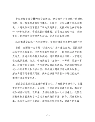 健全有利于市场统一的财税体制