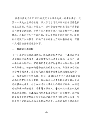 公司党委书记2025年度民主生活会个人对照检查材料(五个带头)1