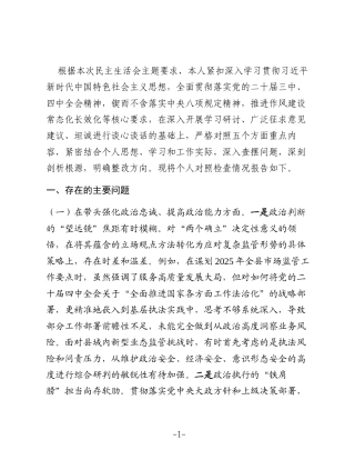 局党组书记2025年度民主生活会个人对照检查材料(五个带头)