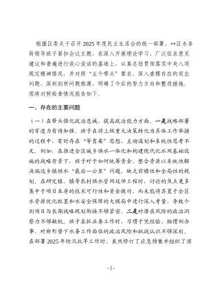 区水务局领导班子2025年度民主生活会对照检查材料(五个带头)