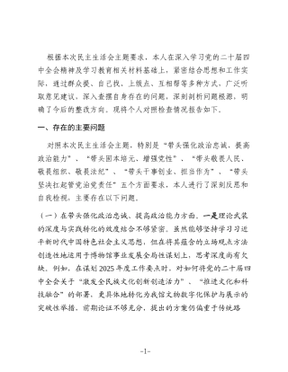 书记2025年度民主生活会个人对照检查材料