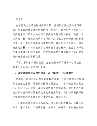 在2025年度民主生活会前集体学习研讨会上的发言