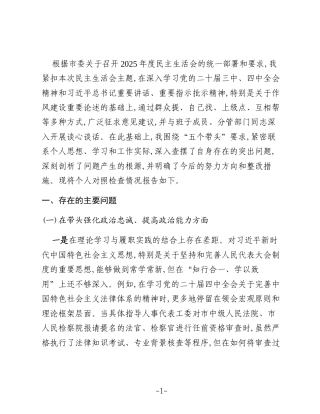 XX市人大常委会副主任2025年度民主生活会个人对照检查材料(五个带头)2