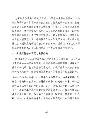公司2025年度保密工作情况报告