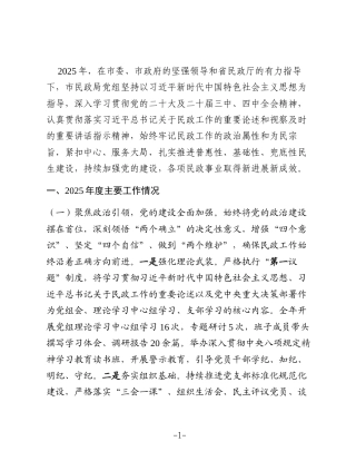 市民政局党组2025年度述职述廉述党建工作总结