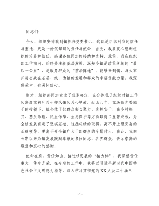 镇党委书记在全镇干部大会上的任职讲话