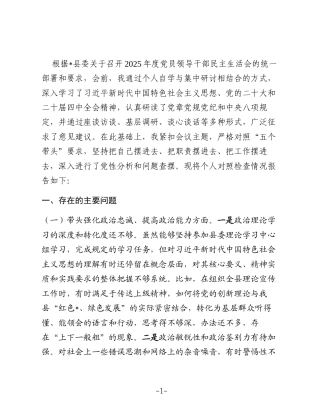 县委宣传部部长在2025年度民主生活会对照检查材料