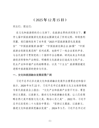 在2025年中国旅游集团化发展论坛上的讲话