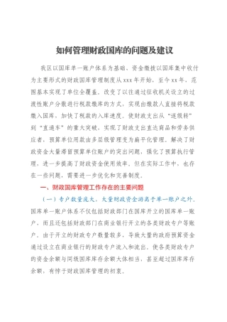 如何管理财政国库的问题及建议