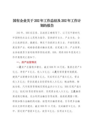 国有企业关于202年工作总结及202年工作计划的报告