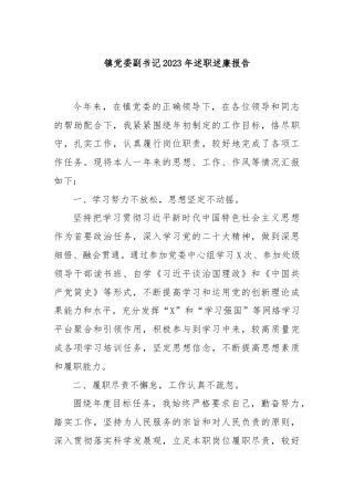 镇党委副书记2023年述职述廉报告.