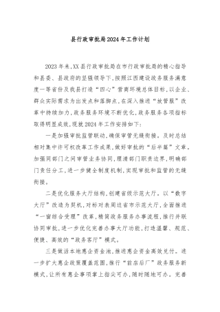 县行政审批局2024年工作计划.