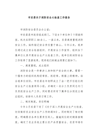 市农委关于消防安全大检查工作报告.