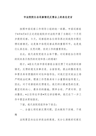 市法院院长在巡察情况反馈会上的表态发言.