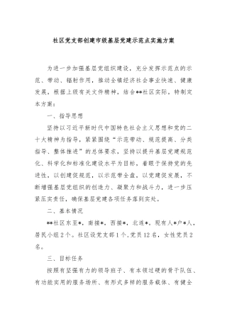 社区党支部创建市级基层党建示范点实施方案.