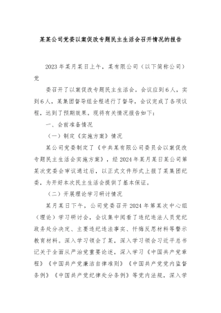 某某公司党委以案促改专题民主生活会召开情况的报告.