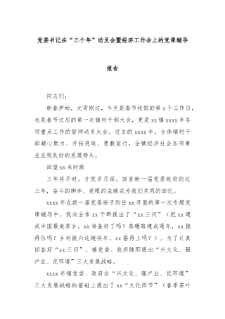 党委书记在“三个年”动员会暨经济工作会上的党课辅导报告.