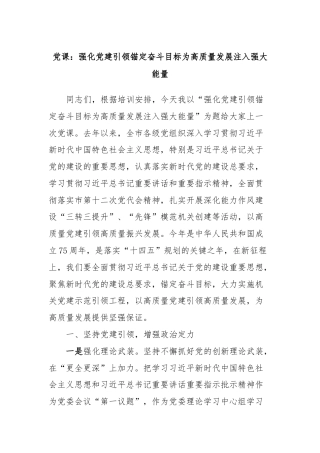 党课：强化党建引领锚定奋斗目标为高质量发展注入强大能量