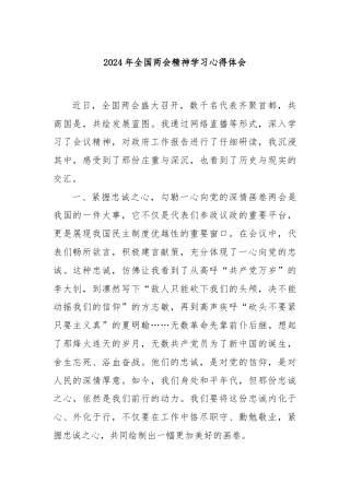 2024年全国两会精神学习心得体会.