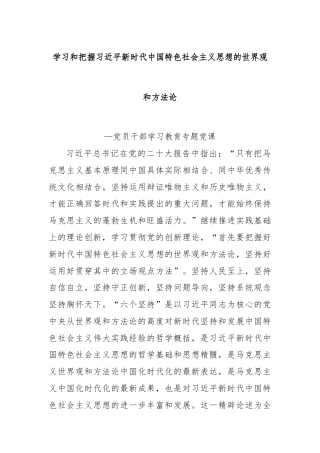 2023学习和把握习近平新时代中国特色社会主义思想的世界观和方法论教育专题党课党建课件(讲稿).