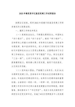 2023年镇党委书记基层党建工作述职报告