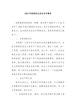 2023年度组织生活会召开情况