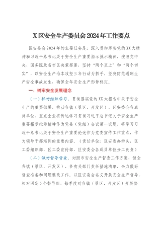 X区安全生产委员会2024年工作要点