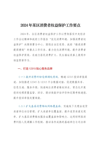 2024年某区消费者权益保护工作要点