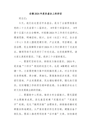 在镇2024年度务虚会上的讲话