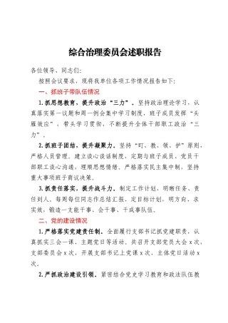 综合治理委员会述职报告