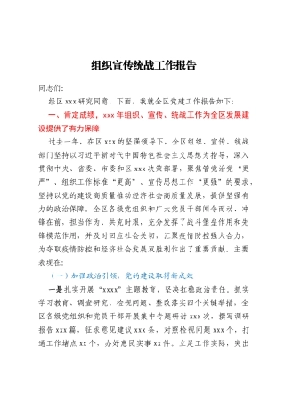 组织宣传统战工作报告