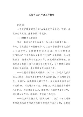 某公司2024年度工作报告