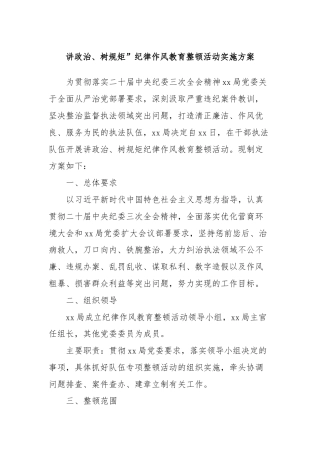 讲政治、树规矩”纪律作风教育整顿活动实施方案