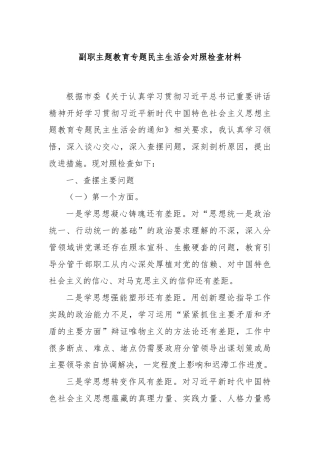 副职主题教育专题民主生活会对照检查材料