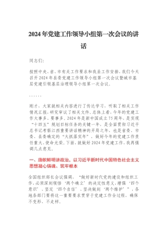 2024年党建工作领导小组第一次会议的讲话