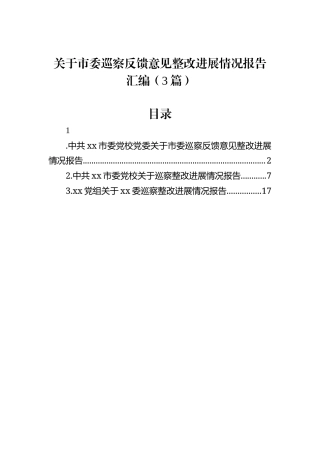 关于市委巡察反馈意见整改进展情况报告汇编（3篇）