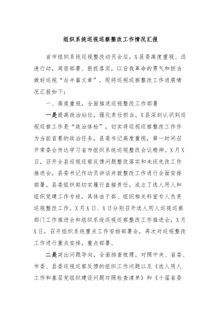 组织系统巡视巡察整改工作情况汇报