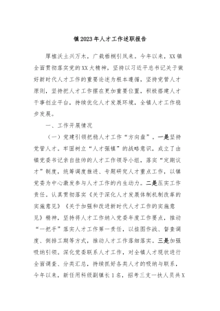 镇2023年人才工作述职报告