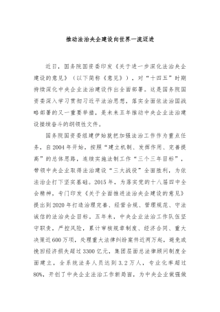 推动法治央企建设向世界一流迈进