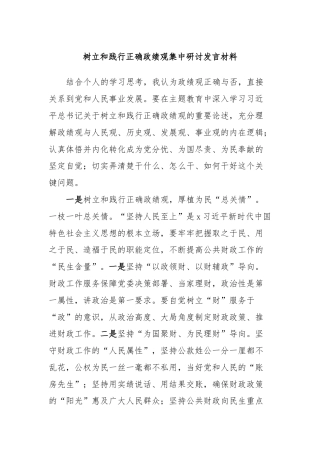 树立和践行正确政绩观集中研讨发言材料